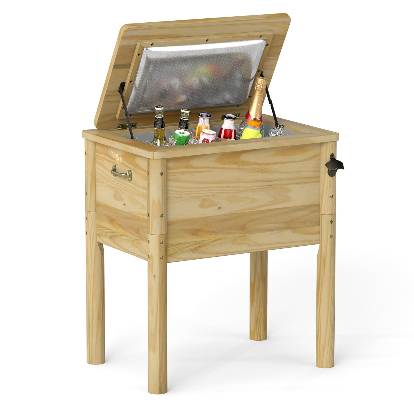 51L Wooden Patio Cooler Outdoor Beverage Cooler with Bottle Opener-Natural