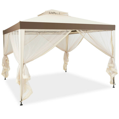 3m x 3m Gazebo Tent with Steel Frame and Double Tiered Canopy Beige