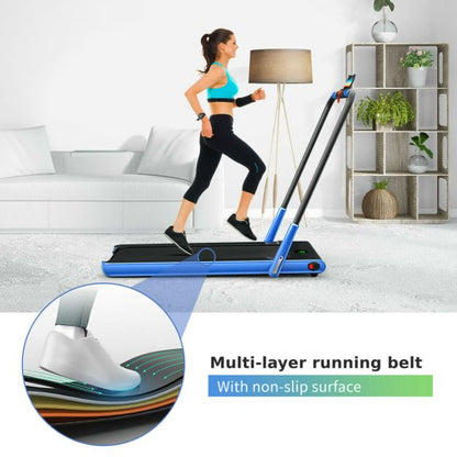 Folding Treadmill with LED Display Bluetooth Speaker-Blue