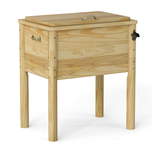 51L Wooden Patio Cooler Outdoor Beverage Cooler with Bottle Opener-Natural