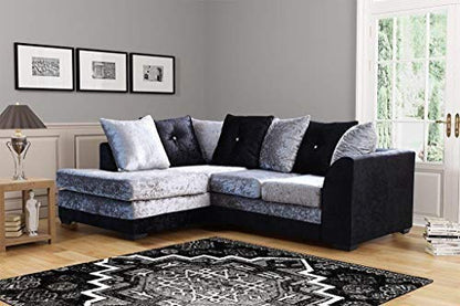 Dyla Crushed Velvet Corner Sofa - Black/Silver