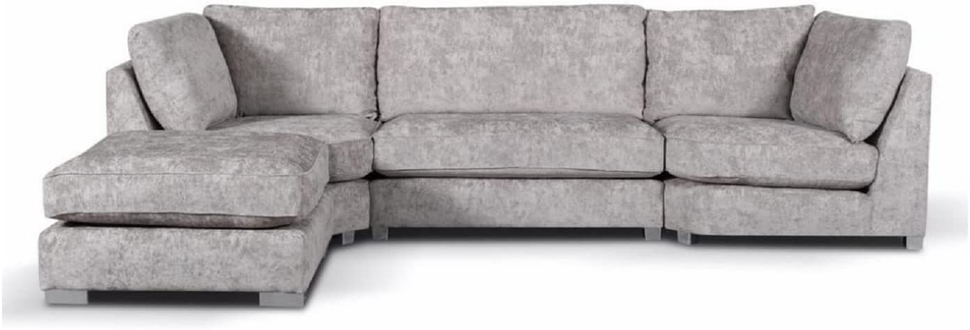 Alaska Truffle L or U Shaped Corner Sofa  Large Footstools  Chenille Fabric  Scatter back Grey