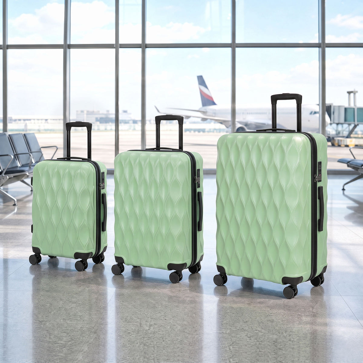 HOMCOM 3-Piece Suitcase Set, Hard Shell Carry On & Checked Luggage Set with TSA Lock, 20/24/28 Inch, Green