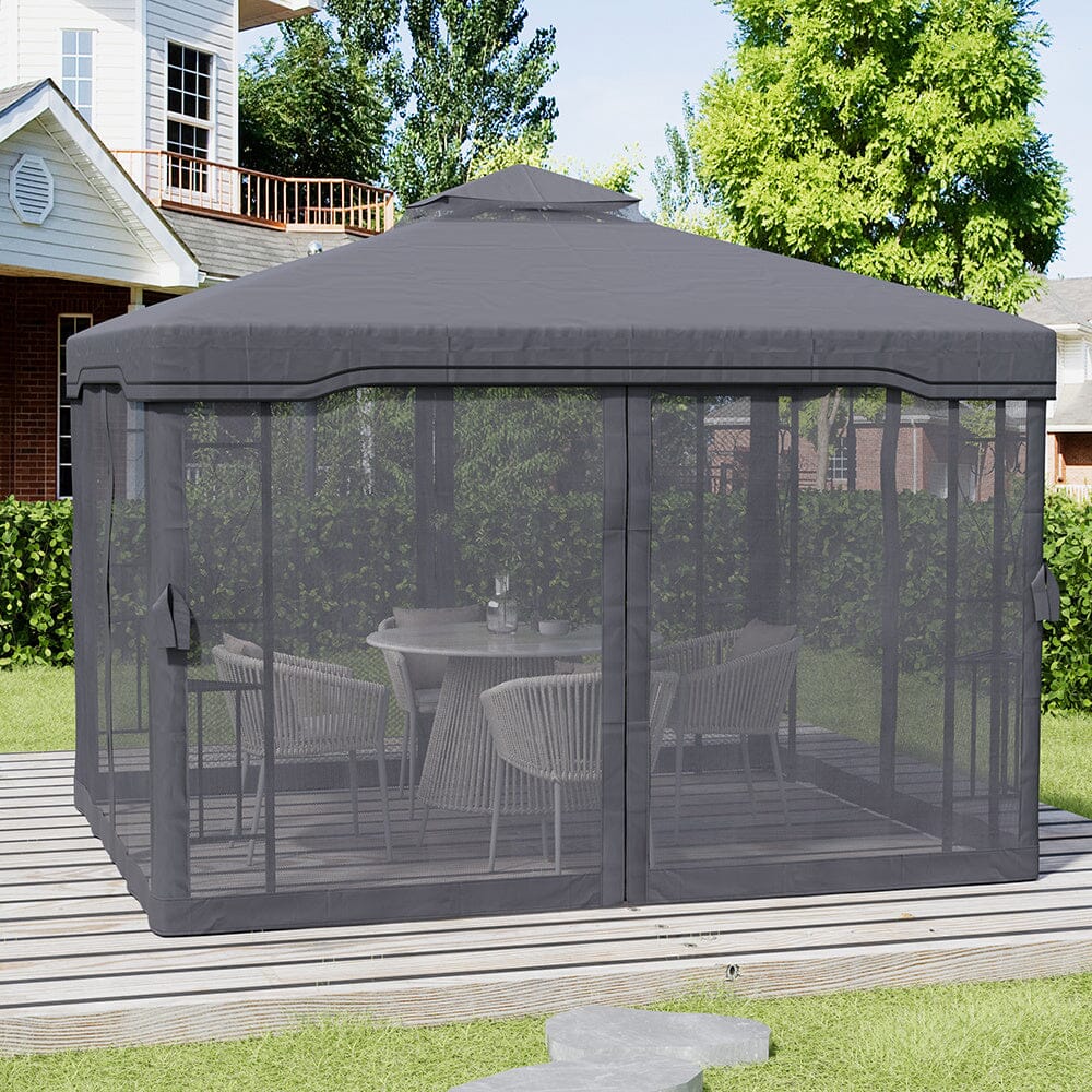 6x3M Premium Iron Pergola with Retractable Canopy and Mesh Screens