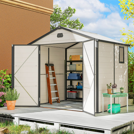 Outsunny 7,9ft x 6,2ft Aluminiowa rama i plastikowa ściana szopy z fundamentem - kremowo-biały