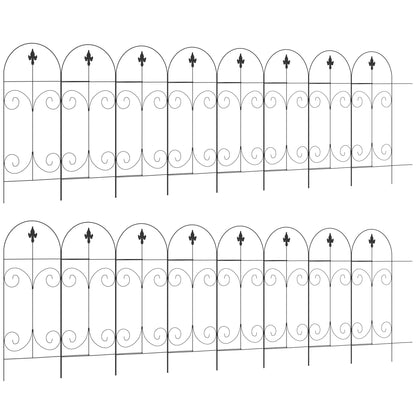 Outsunny Decorative Garden Fencing, 16PCs 44in x 25ft Outdoor Picket Fence Panels, Rustproof Metal Wire Landscape Flower Bed Border Edging, Black