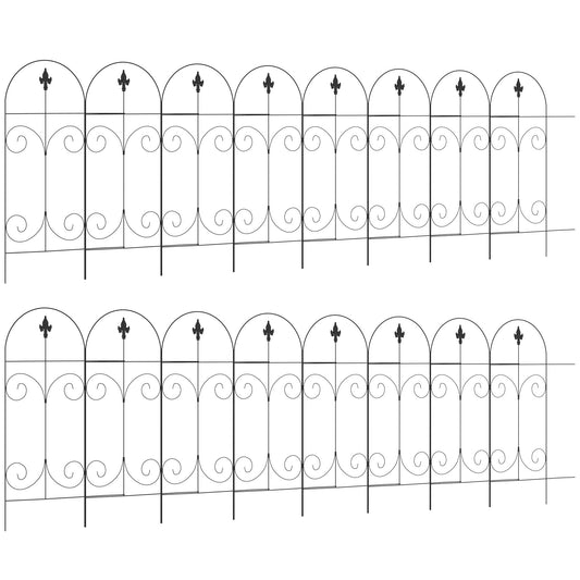 Outsunny Decorative Garden Fencing, 16PCs 44in x 25ft Outdoor Picket Fence Panels, Rustproof Metal Wire Landscape Flower Bed Border Edging, Black