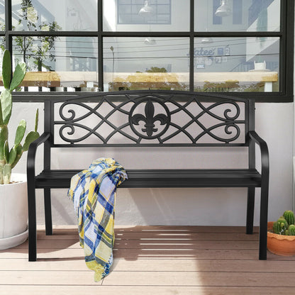 Metal Garden Bench with Fleur De Lis Design