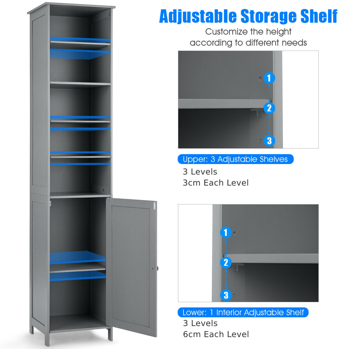 7-Tier Tall Freestanding Cabinet-Grey
