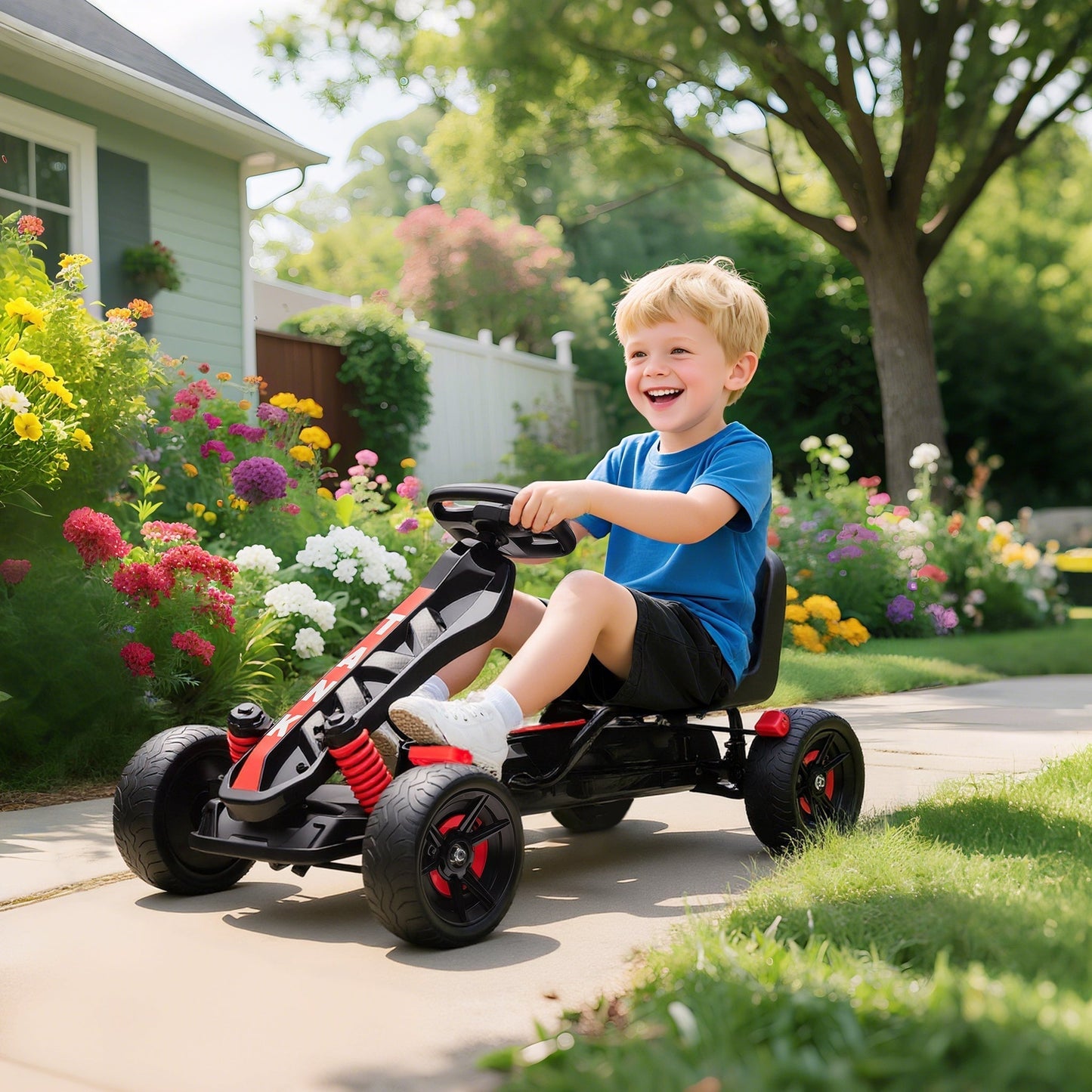 AIYAPLAY Pedal Go Kart for Kids Aged 3-6 Years, with Freewheel System, Brake, EVA Anti-Slip Wheels, Red
