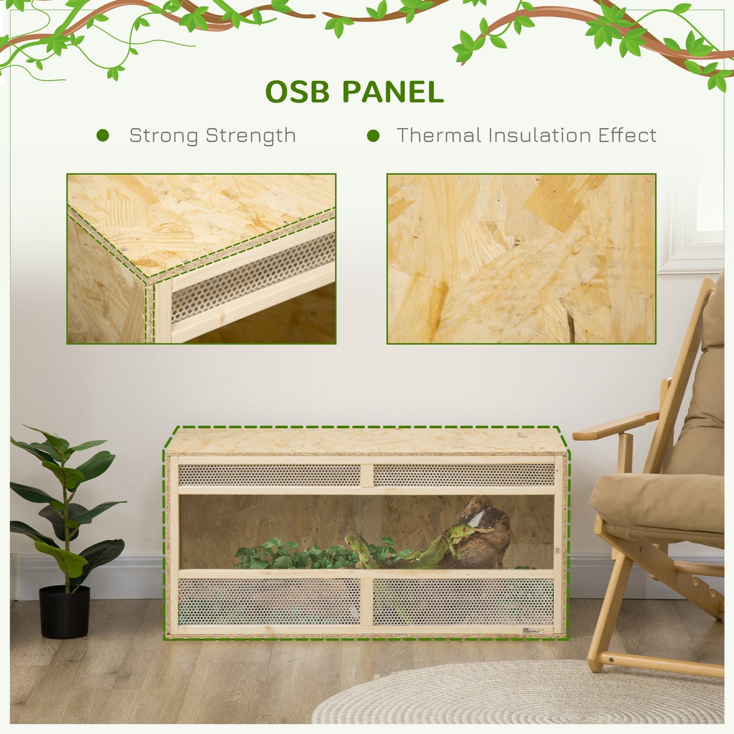 PawHut Reptile Terrarium Vivarium Habitat z przezroczystymi drzwiami przesuwnymi, oddychającą siatką, dla jaszczurek, żab rogatych, węży i ​​kameleonów, 100 x 47 x 47 cm