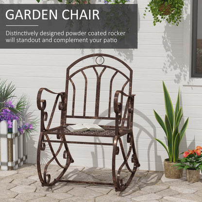 Outsunny 1 Seater Metal Single Garden Outdoor Rocking Chair Vintage Style Bronze