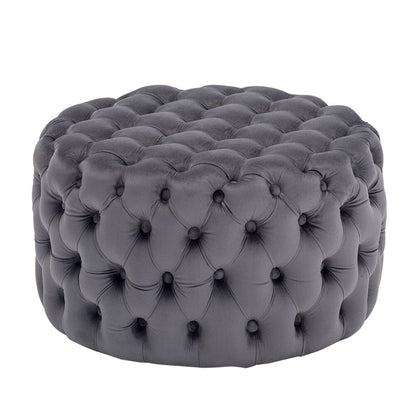 Round Velvet Upholstered Buttoned Footstool