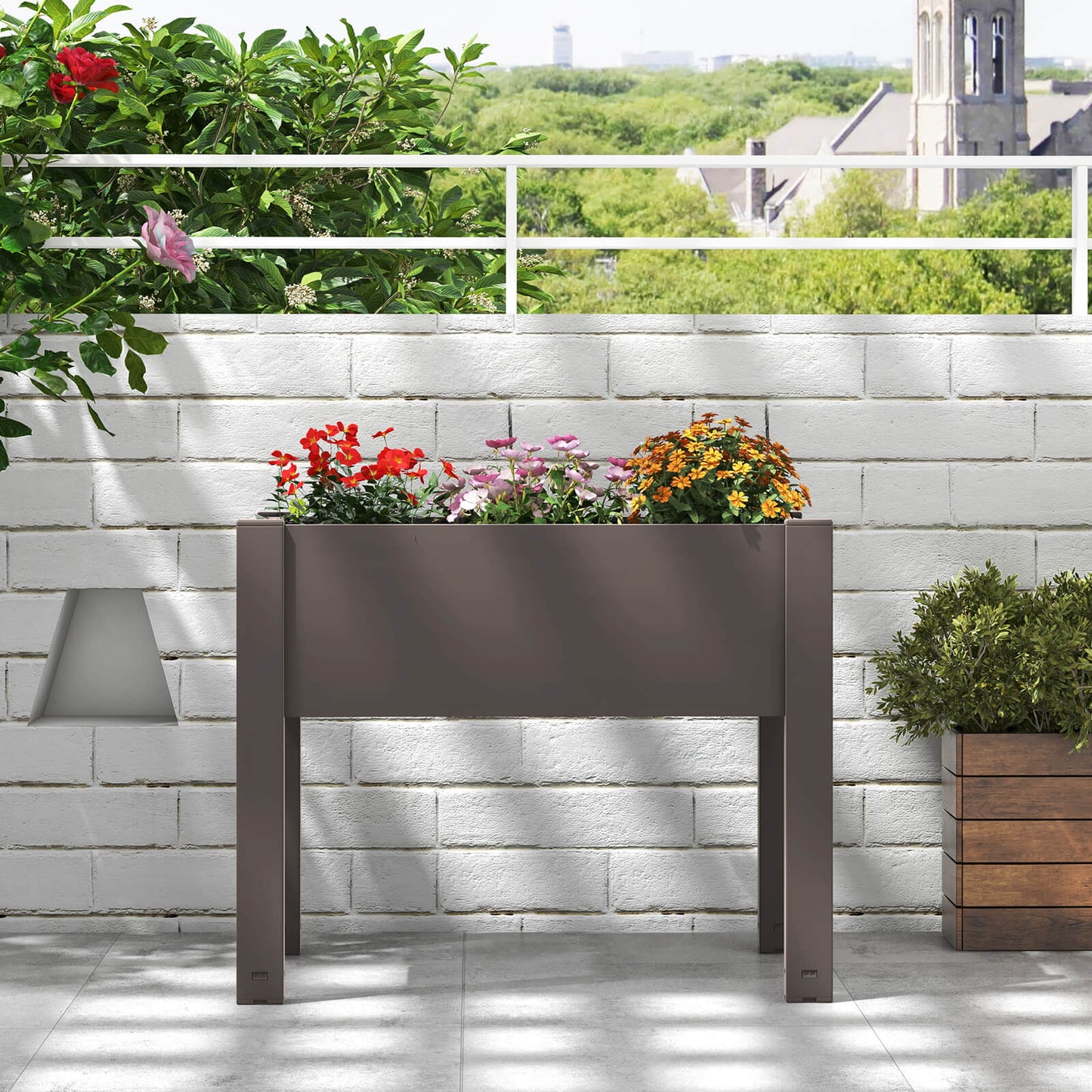 53L Raised Bed Grow Box with Water Level Monitor and Drainage Hole-Coffee