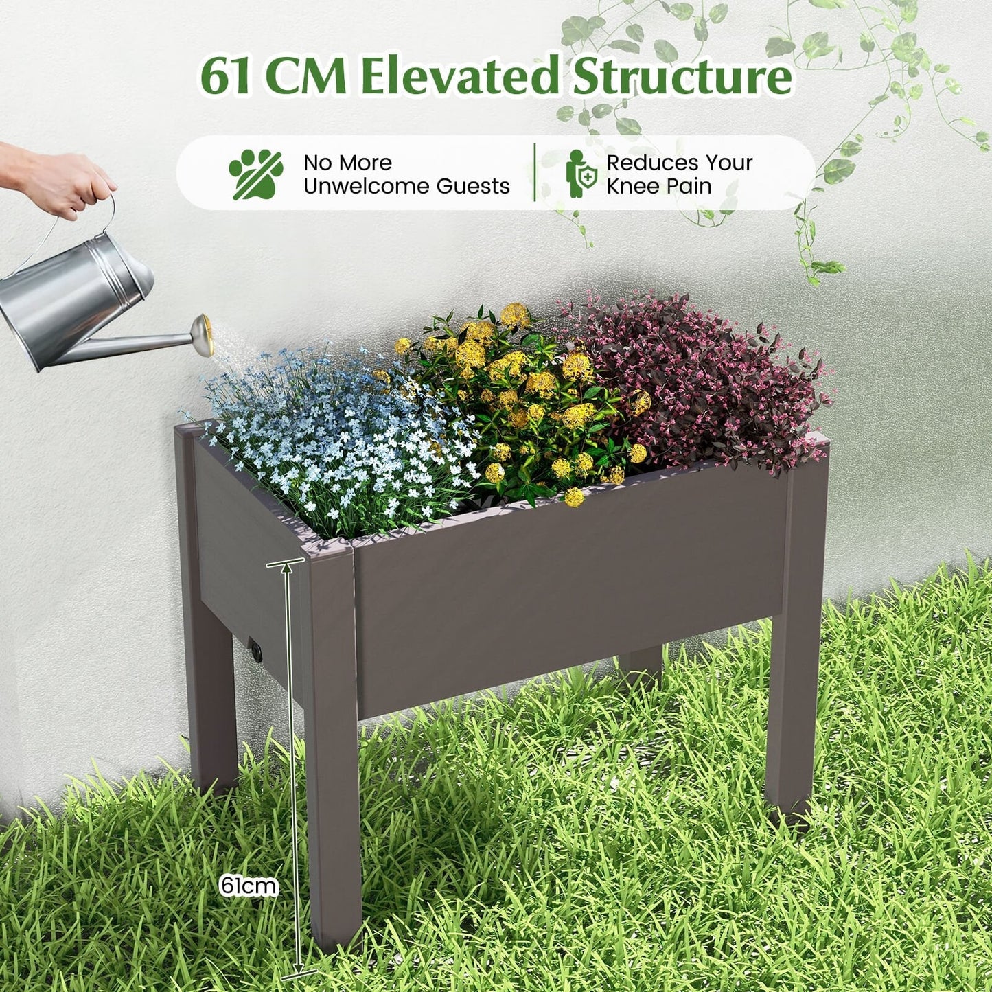 53L Raised Bed Grow Box with Water Level Monitor and Drainage Hole-Coffee