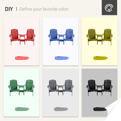 Outsunny Drewniane Podwójne Krzesła Adirondack Zewnętrzne Sofa Dwuosobowa ze Stolikiem Centralnym i Otworem na Parasol, Meble Ogrodowe Patio do Wypoczynku i Relaksu, Ciemnoszary
