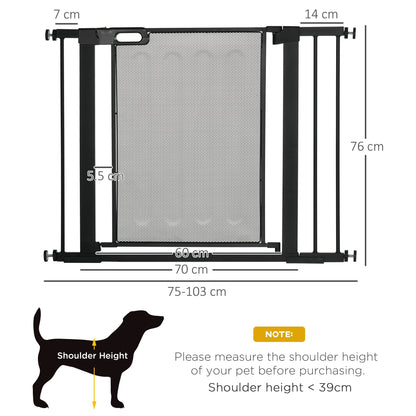 PawHut Pressure Fit Safety Gate, for Staircases, Hallways, Doorways w/ Extensions Kit, 75-103CM Adjustable Width - Black