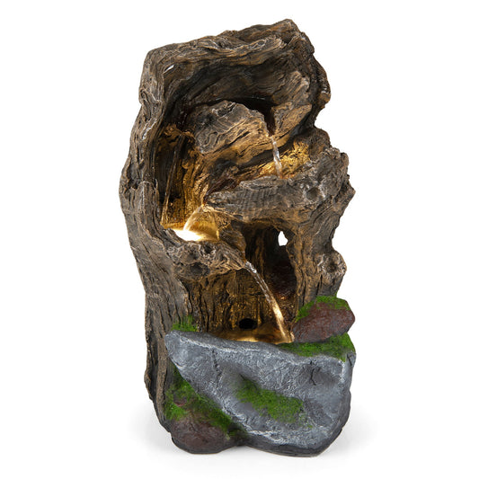 53cm Outdoor Water Fountain 4-Tier Tabletop Cascading Rock Waterfall Feature with 3 LED Lights and Pump