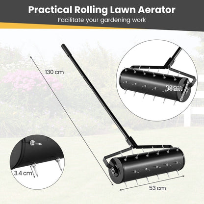53cm Manual Lawn Aerator with 130cm Detachable Handle and Tine Spikes for Soil Loosening-Black