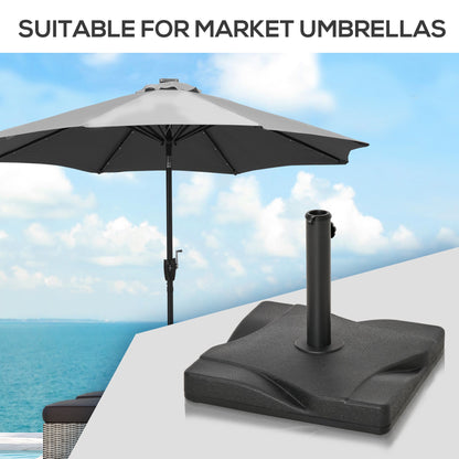 Outsunny 20kg Square Parasol Base Outdoor Garden Cement Umbrella Weight Stand Holder, Fits _32mm,_38mm,_48mm Pole - Black