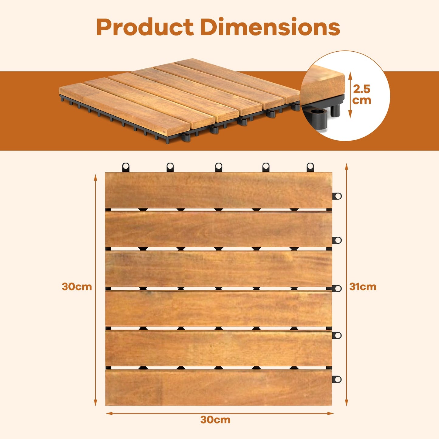 54 PCS Interlocking Patio Deck Tile for Outdoor and Indoor Patio Garden Balcony