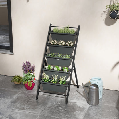 Outsunny 5-Tier Vertical Raised Garden Planter with 5 Container Boxes, Outdoor Plant Stand for Vegetable Flowers, Grey