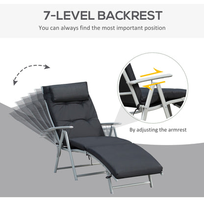 كرسي استرخاء خارجي مبطن بإطار فولاذي من Outsunny مع وسادة باللون الأسود