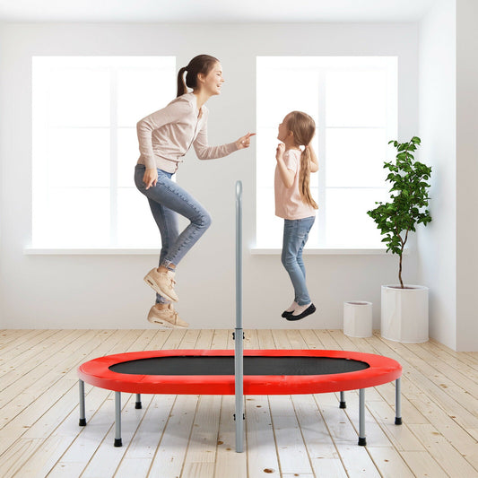 Double Foldable Fitness Trampoline with Adjustable Handrail-Red