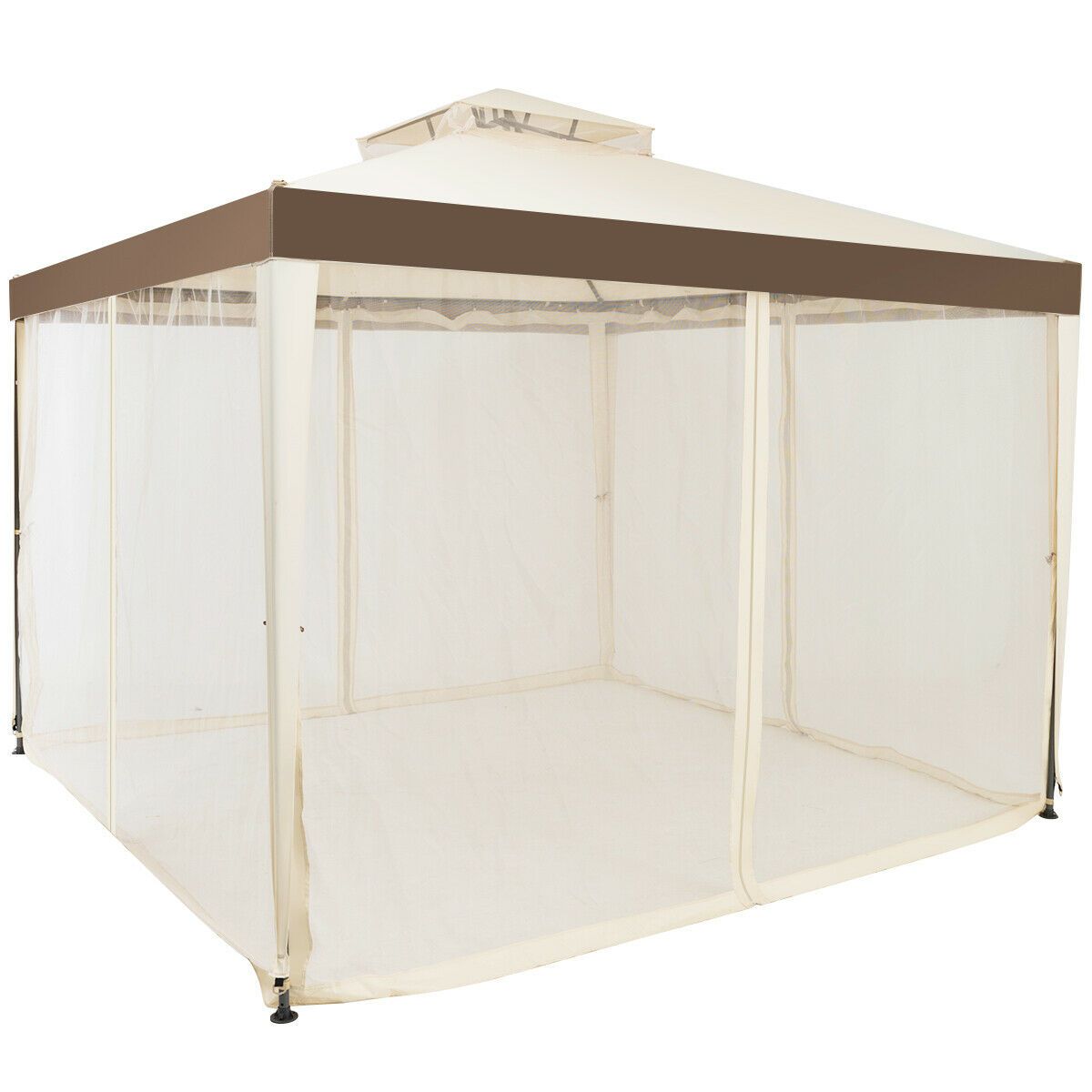 3m x 3m Gazebo Tent with Steel Frame and Double Tiered Canopy Beige