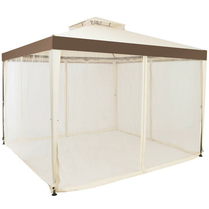 3m x 3m Gazebo Tent with Steel Frame and Double Tiered Canopy Beige