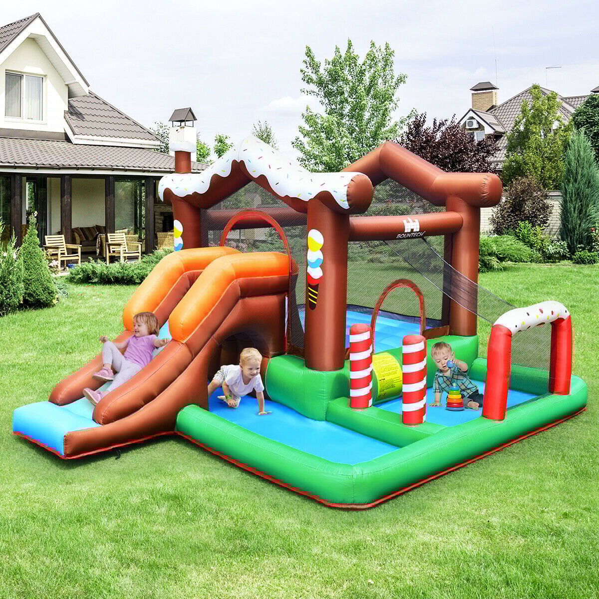 Inflatable Bounce House with Slide Basketball Rim & Bag