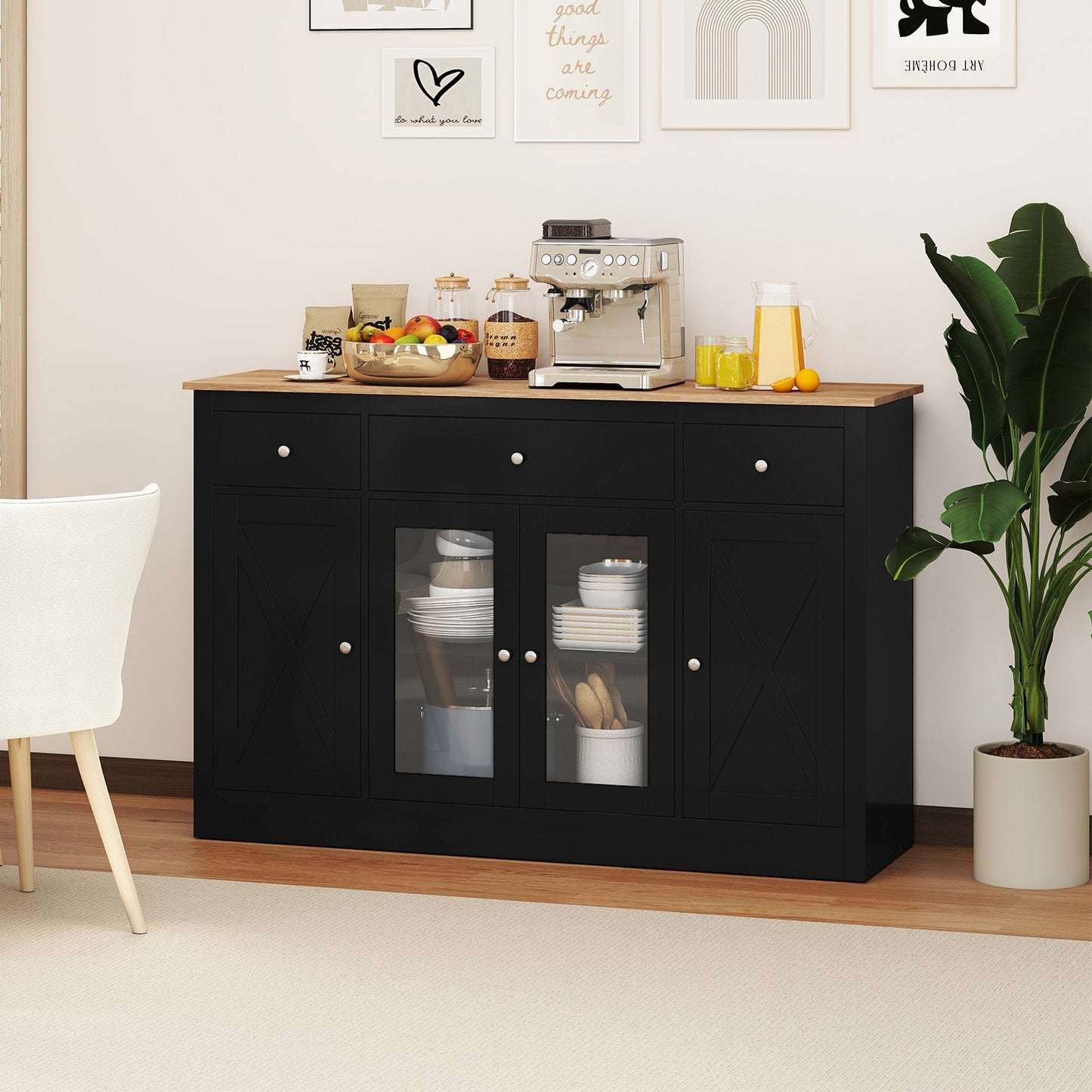 55‚Äù Large Buffet Sideboard Kitchen Storage Modern Coffee Bar Cabinet-Black