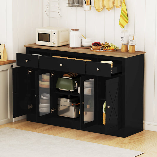 55‚Äù Large Buffet Sideboard Kitchen Storage Modern Coffee Bar Cabinet-Black