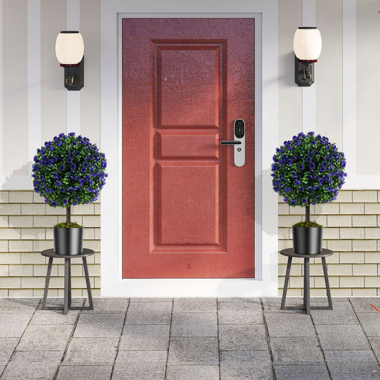 Set of 2 Artificial Purple Rose Topiary Ball Trees 55cm Faux Boxwood Ball Tree-Purple