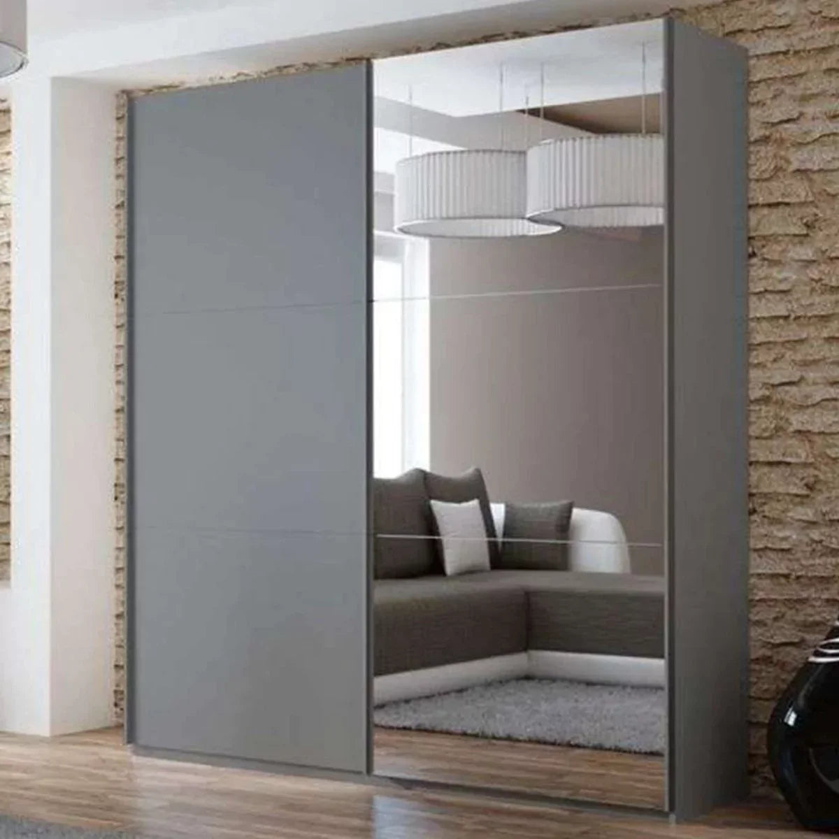 Boris Sliding Door 200cm Wardrobe with Mirror - White, Black, Graphite