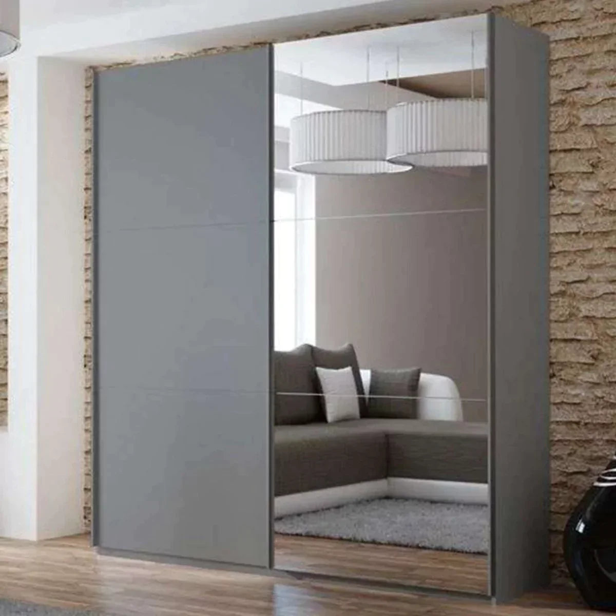 Boris Sliding Door 200cm Wardrobe with Mirror - Graphite, Black, White