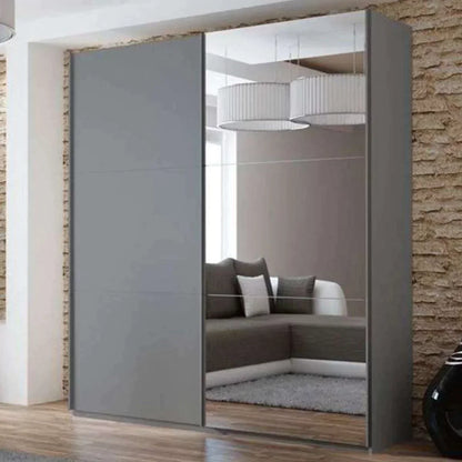 Boris Sliding Door 200cm Wardrobe with Mirror - Graphite, Black, White