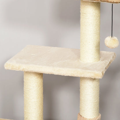 PawHut Cat Tree Tower Climb Activity Centre Kitten Rattan 60 x 40 x 109cm