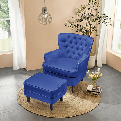 Tufted Velvet Accent Armchair and Ottoman Set