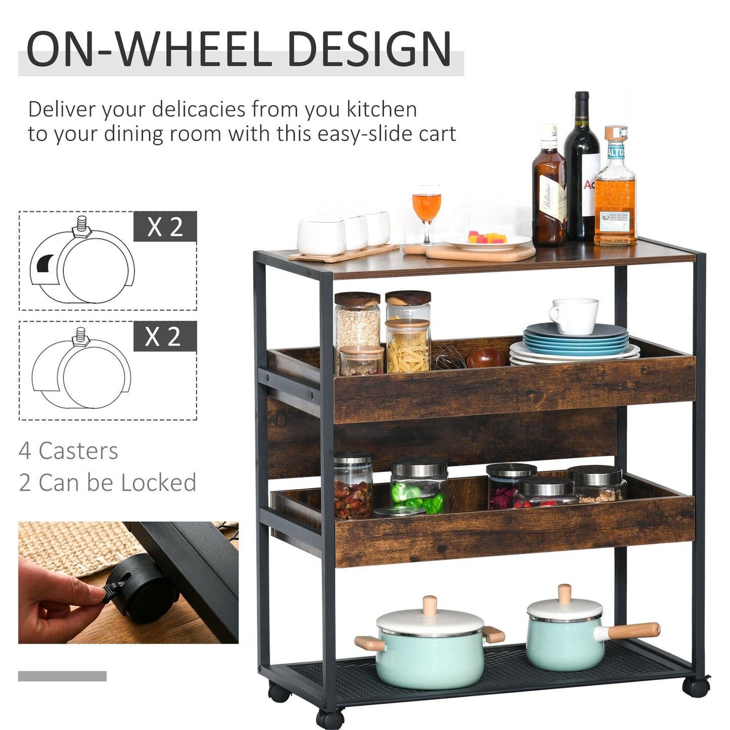 4-Tier Kitchen Cart Storage Trolley w/ Wheels Shelves Kitchen & Dining Room