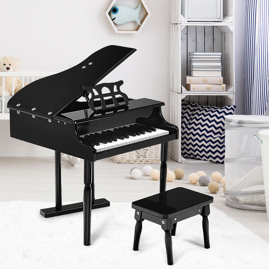 30 Keys Kids Piano Toy with Stool and Music Stand-Black