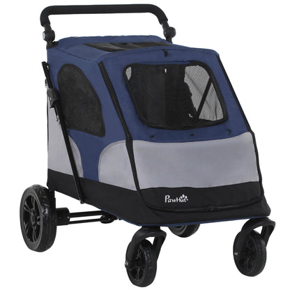 PawHut Pet Stroller Dog Foldable Travel Carriage with Adjustable Handle Blue