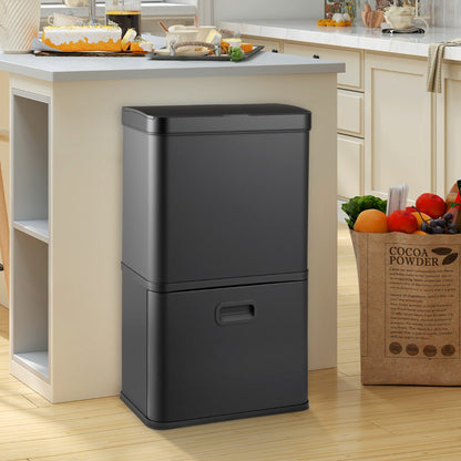 56L Stainless Steel Trash Can Touchless Recycling Garbage Bin-Black