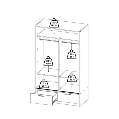 Line Wardrobe with 2 Doors + 2 Drawers in Jackson Hickory Oak