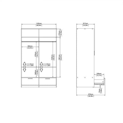 Line Wardrobe with 2 Doors + 2 Drawers in Grey and Concrete