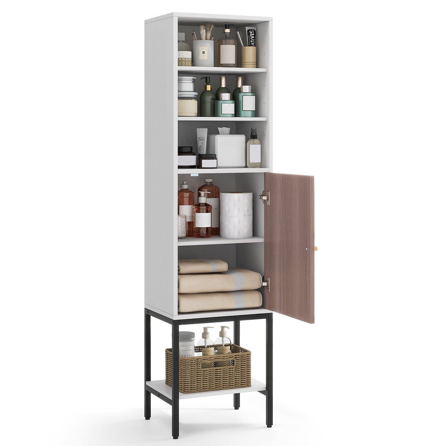 146cm Tall Storage Cabinet with Adjustable Shelfs and Bottom Storage-White