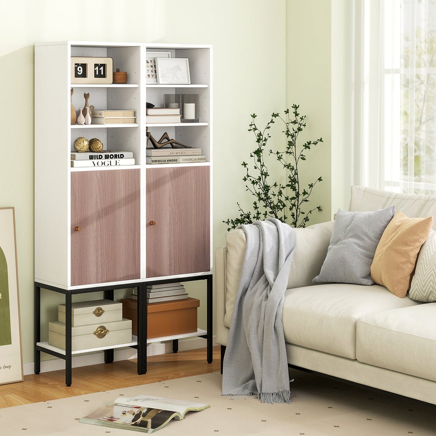 146cm Tall Storage Cabinet with Adjustable Shelfs and Bottom Storage-White