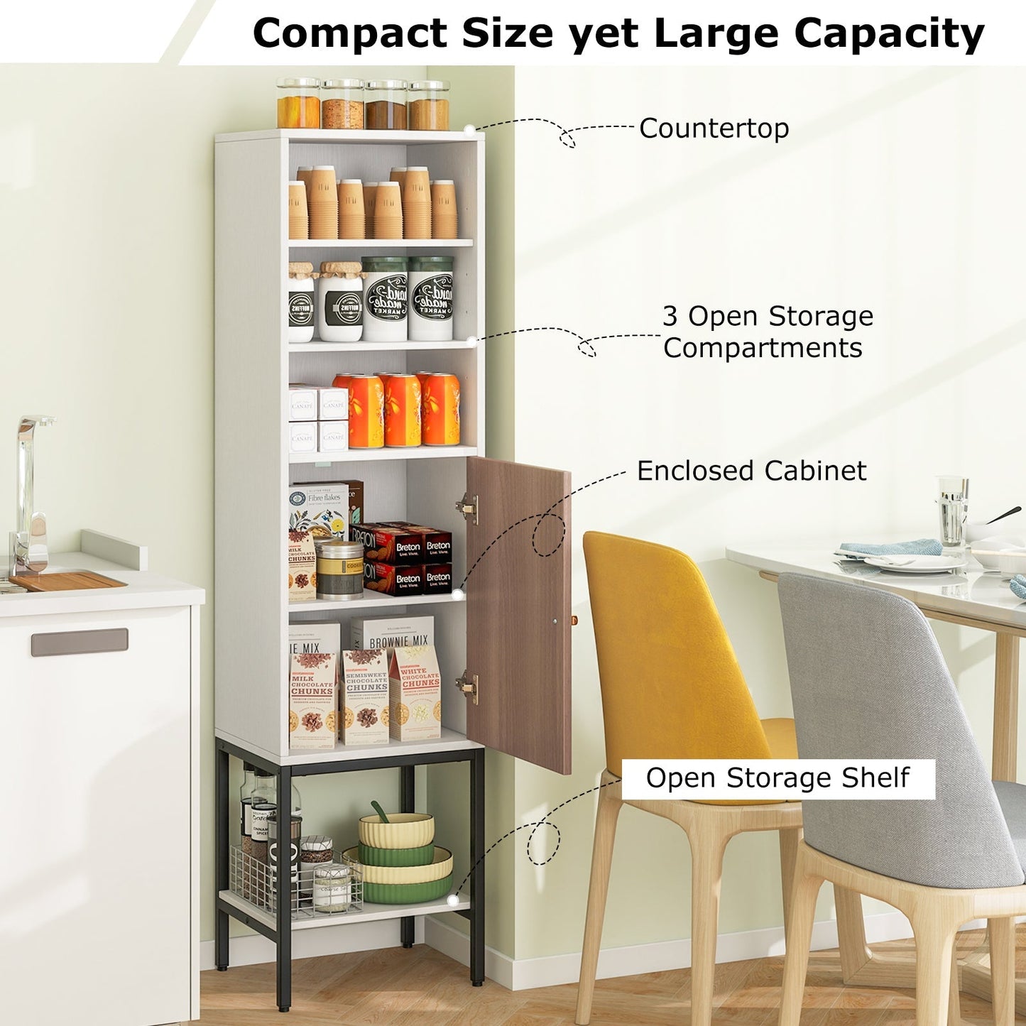 146cm Tall Storage Cabinet with Adjustable Shelfs and Bottom Storage-White