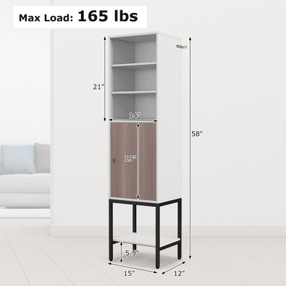 146cm Tall Storage Cabinet with Adjustable Shelfs and Bottom Storage-White