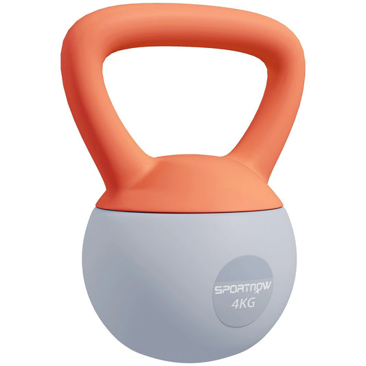 SPORTNOW 4KG Soft Kettlebell, Kettlebell with Non-Slip Handle for Home Gym, Weight Lifting, Strength Training, Orange/Grey